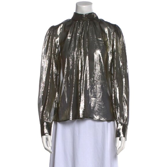 A.L.C. Women Love Sander Top Silky Chic Blouse Metallic Gray Size 14 - Picture 11 of 13